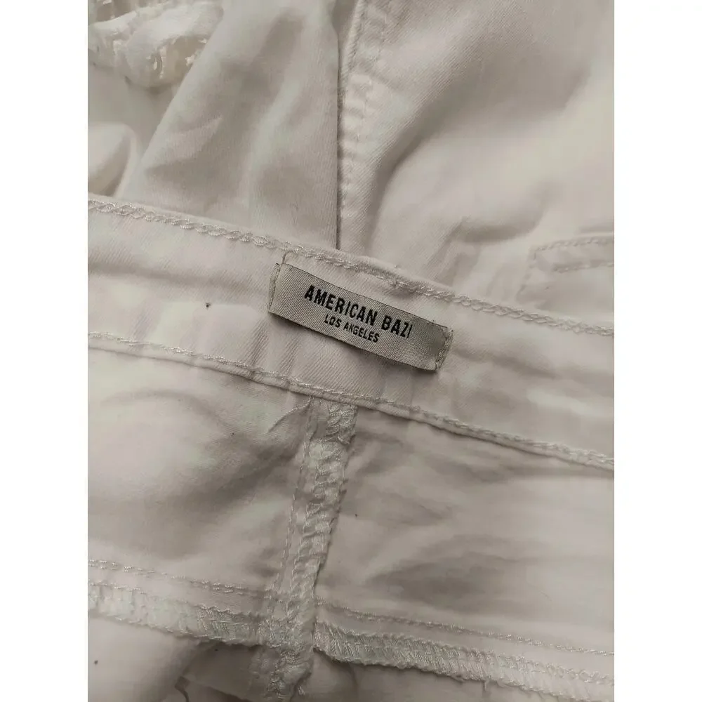 American Bazi Womens Fringe Jean Shorts Size 2X White Denim Cutoff Boho Festival